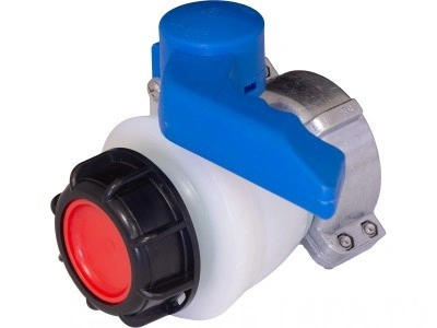 Кран п/э для еврокуба 50x75 с дюралюмин. гайкой, с проклад. FKM, с резьбой S60x6, код: 38026