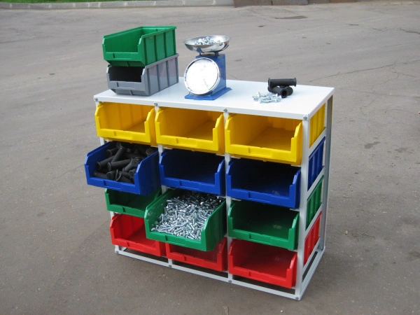 Стеллаж с направляющими Стелла-техник V4-12 стационарный, односторонний, 12 ячеек с ящиками