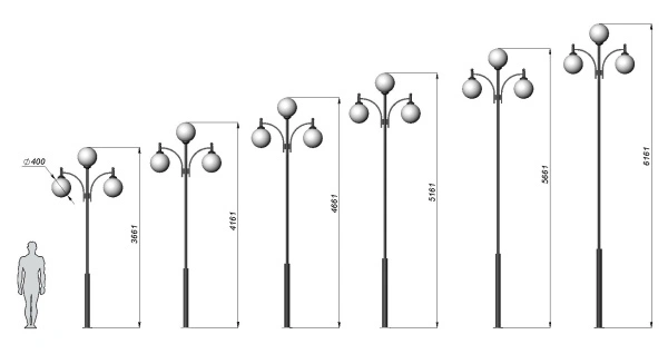 Стальной фонарный столб Т-12-3 со светильником 5,161 м