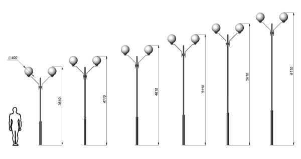 Стальной фонарный столб Т-08-2 со светильниками 4,61 м