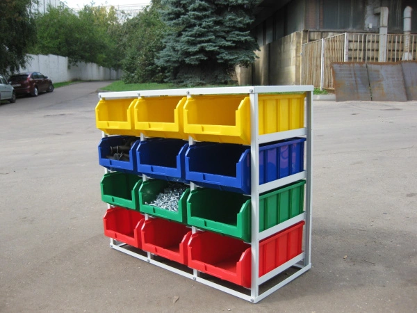 Стеллаж с направляющими Стелла-техник V4-12 стационарный, односторонний, 12 ячеек с ящиками