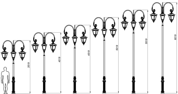 Фонарный столб Ретро-3 со светильниками 5,019 м